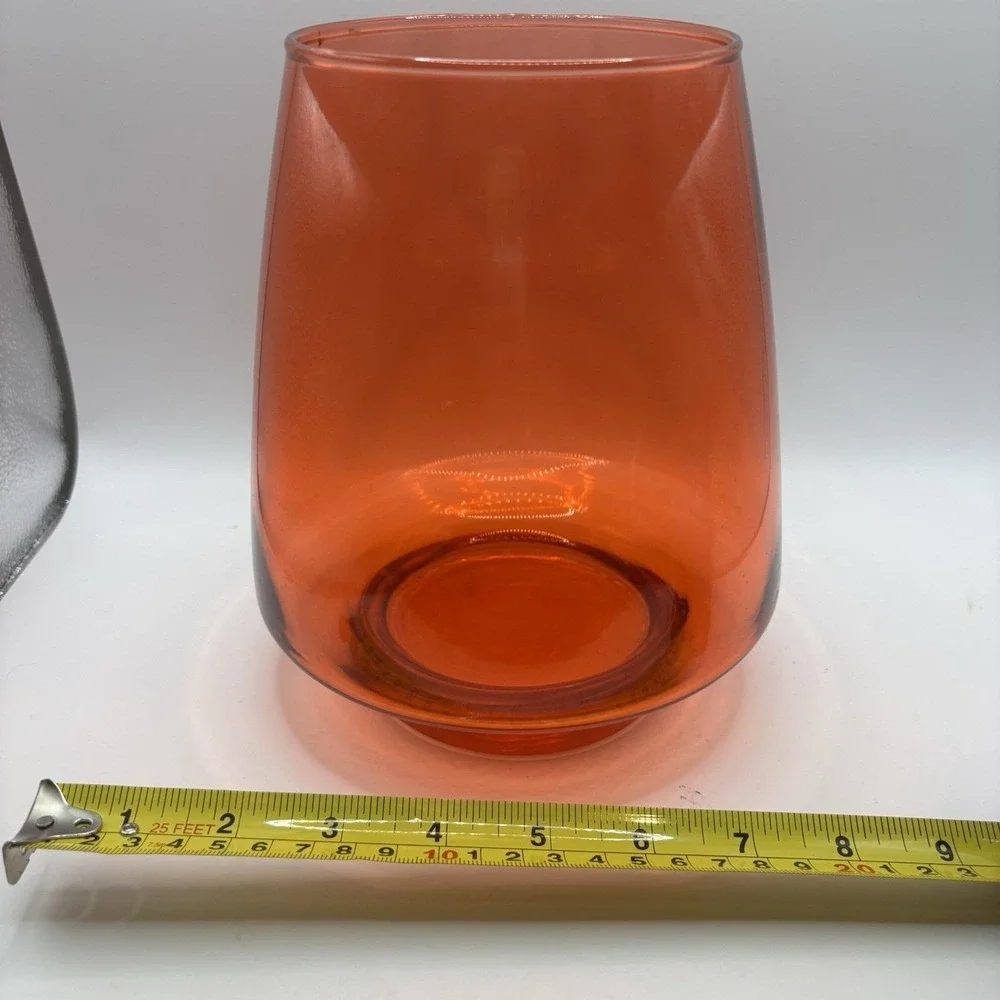 Vtg Empoli Vase Italy‎ Red Orange Extended Base  Globe  MCM 7.5 In Tall